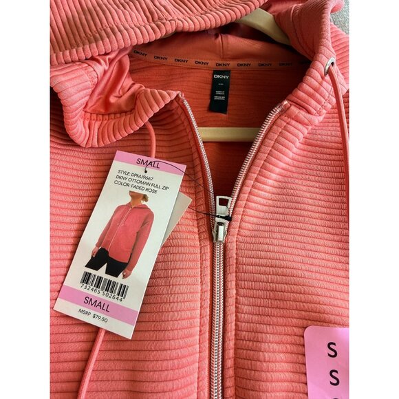 NWT DKNY zip up jacket coral S/M hooded long sleeve - Picture 2 of 8